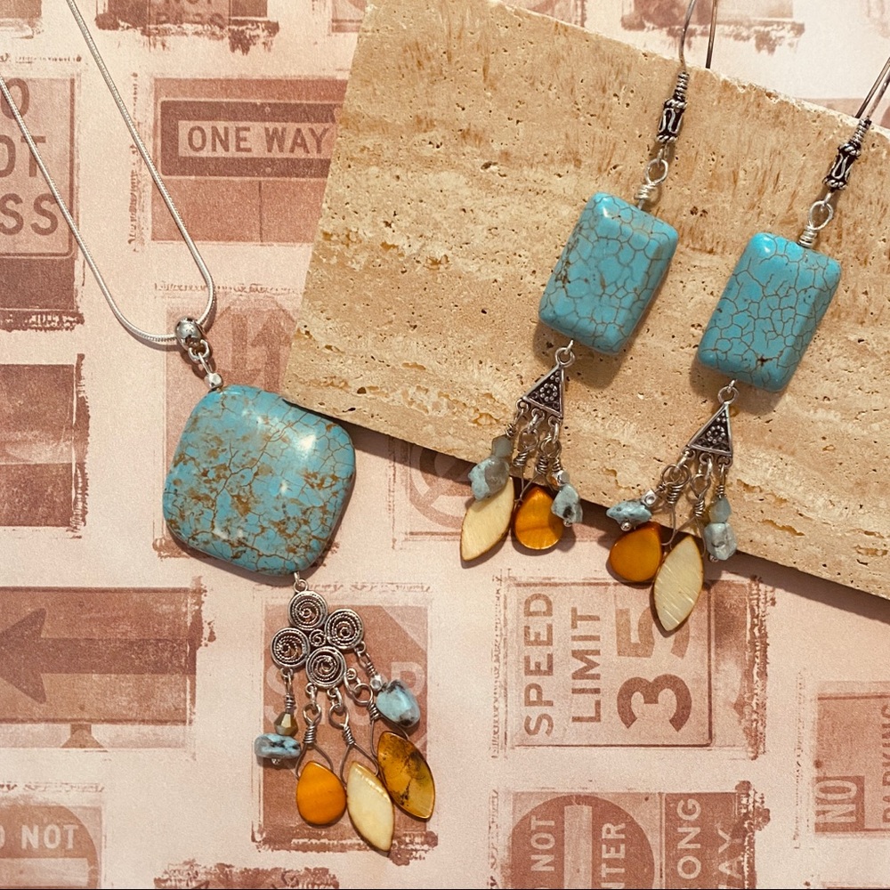 Turquoise Sterling Silver Necklace & Earrings